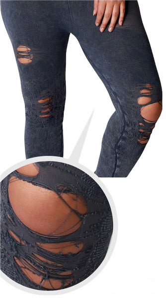 Distressed Shred Jeggings With Thick Waistband (L, 1X, 2X)