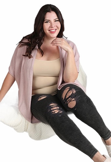 Distressed Shred Jeggings With Thick Waistband (L, 1X, 2X)