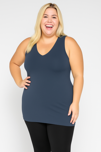 The Buttery Soft Reversible V Neck Long Tank (M, L, XL, 2X, 3X)